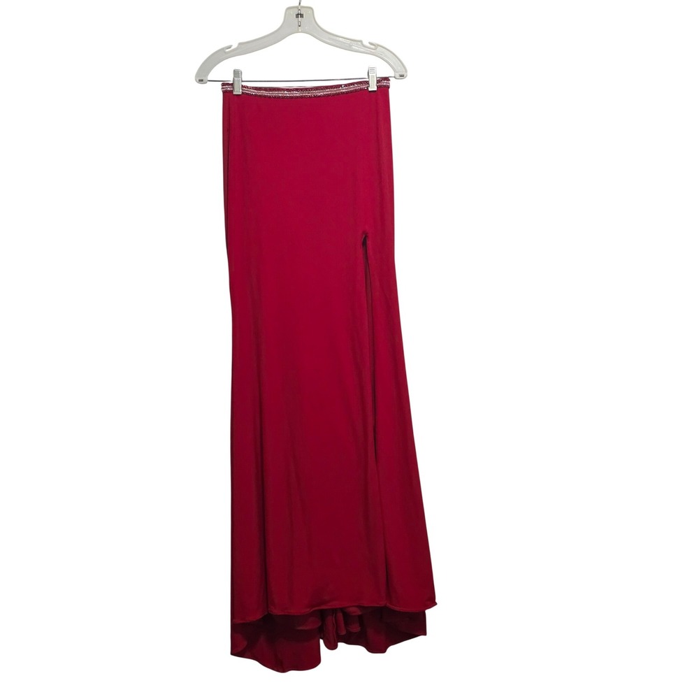 Morilee by Madeline Gardner Ruby Red Beaded Waist High Slit Maxi Prom Gown Skirt